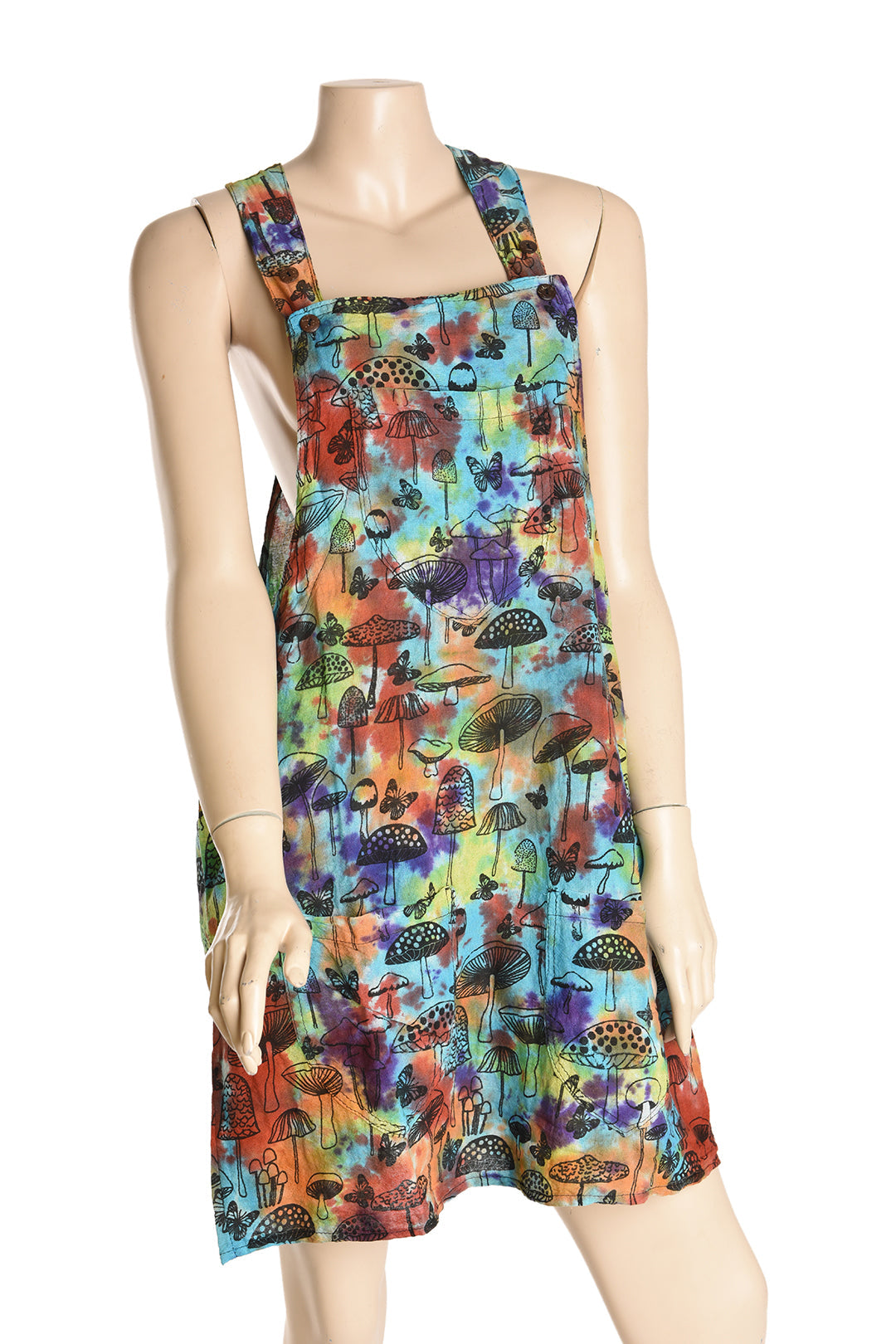 Rainbow Tie Dye Mushroom Short Pinafore Dress