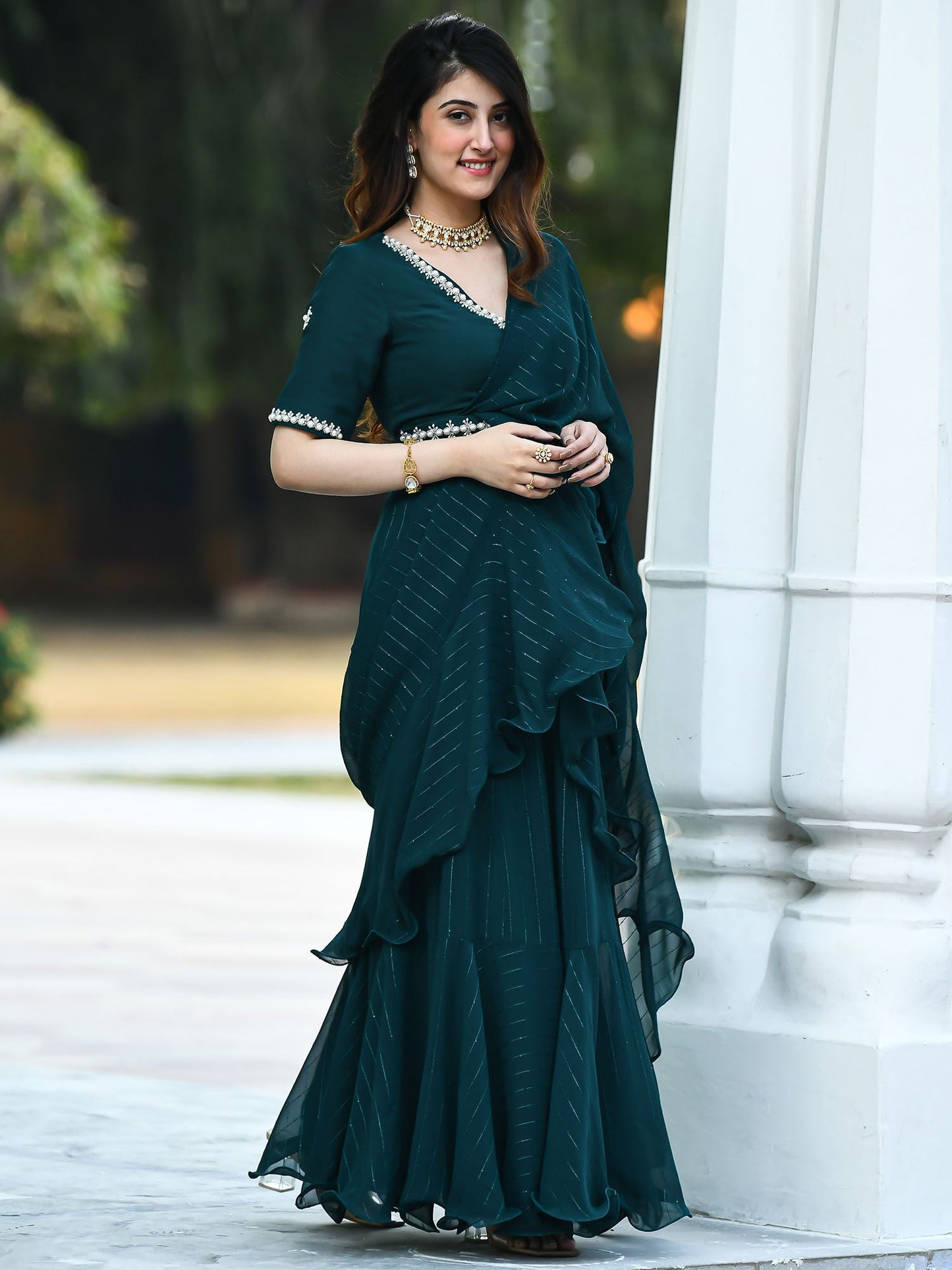 Urbanstree Hayaat Pre Drape Saree with Stitched Blouse