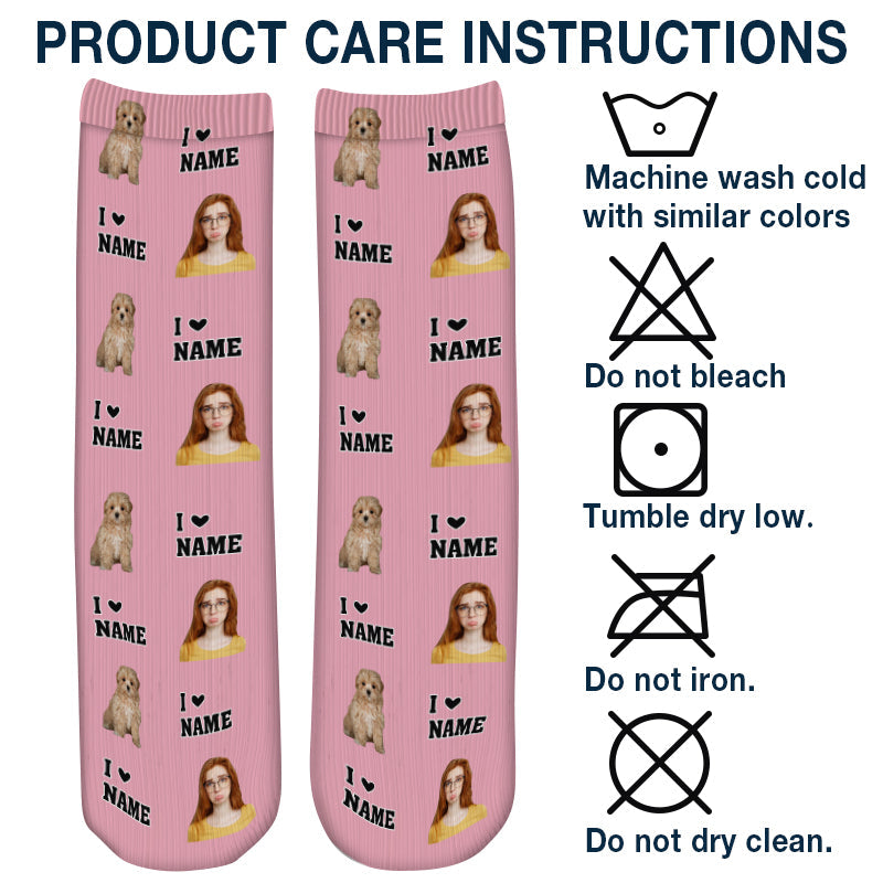 Custom Photo Face I Love You - Personalized Customized Socks - Gift For Pet Lover