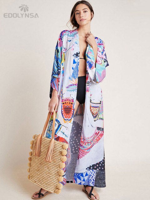Boho Print Half Sleeve Long Kimono