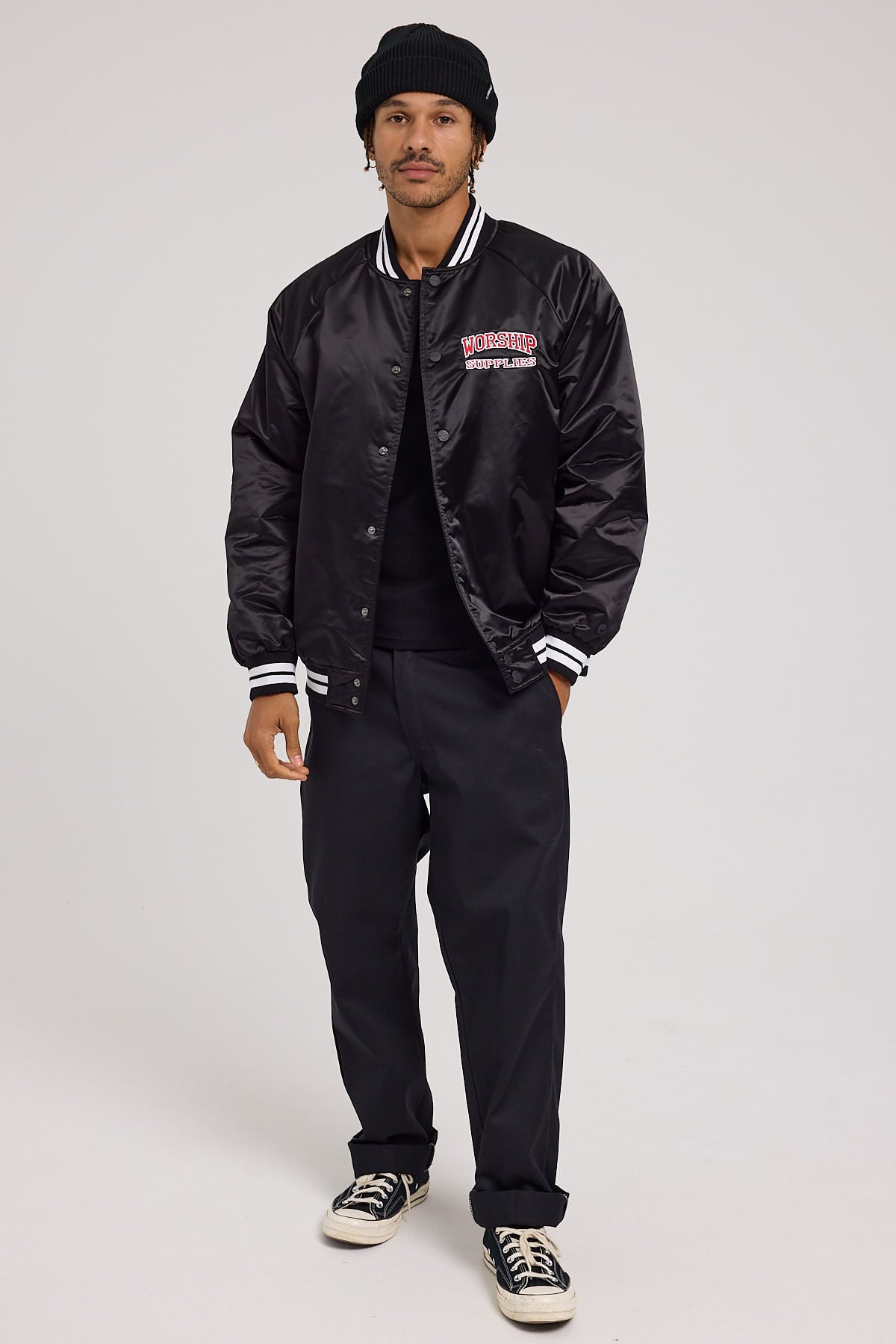 Worship Get Off Nylon Varsity Jacket Black