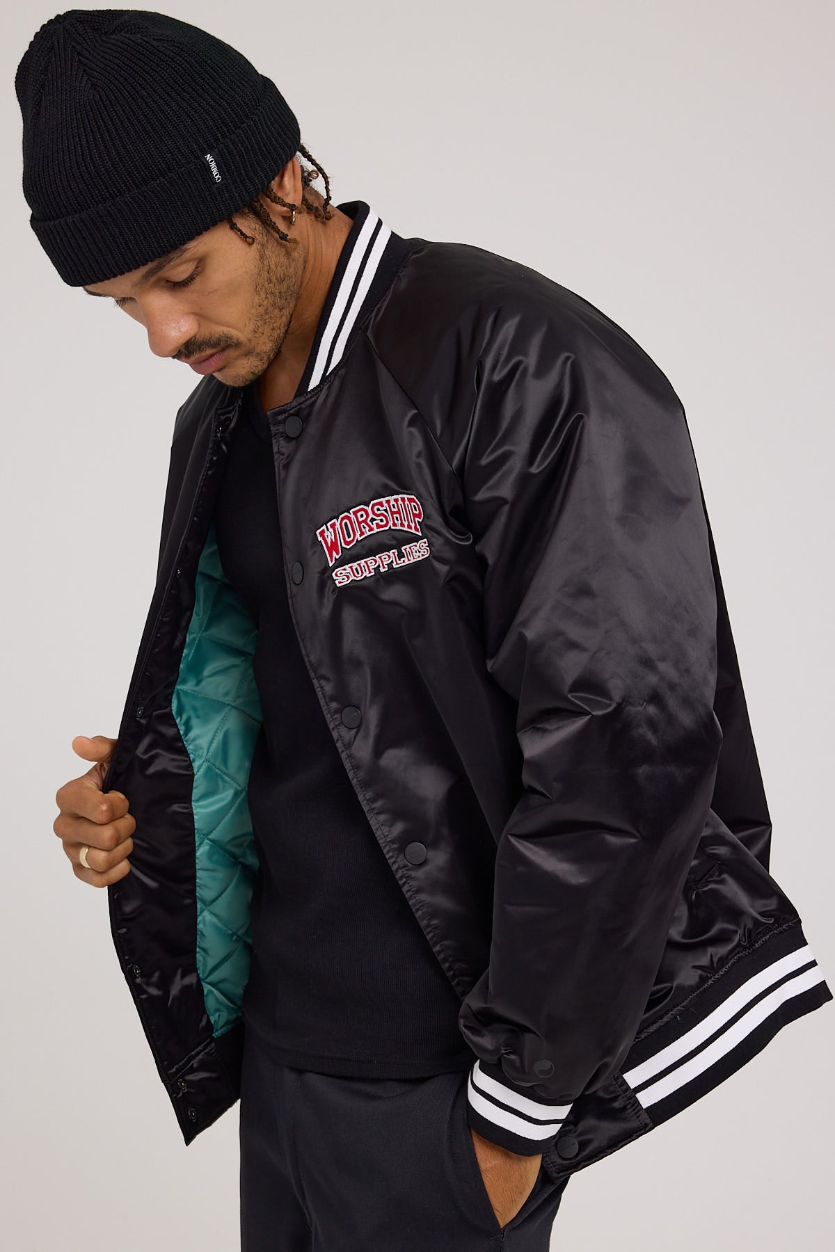 Worship Get Off Nylon Varsity Jacket Black