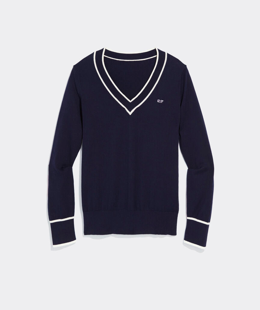 Heritage Tipped V-Neck in Blue