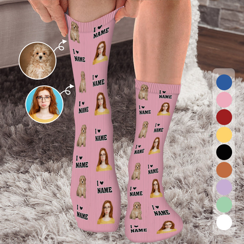 Custom Photo Face I Love You - Personalized Customized Socks - Gift For Pet Lover