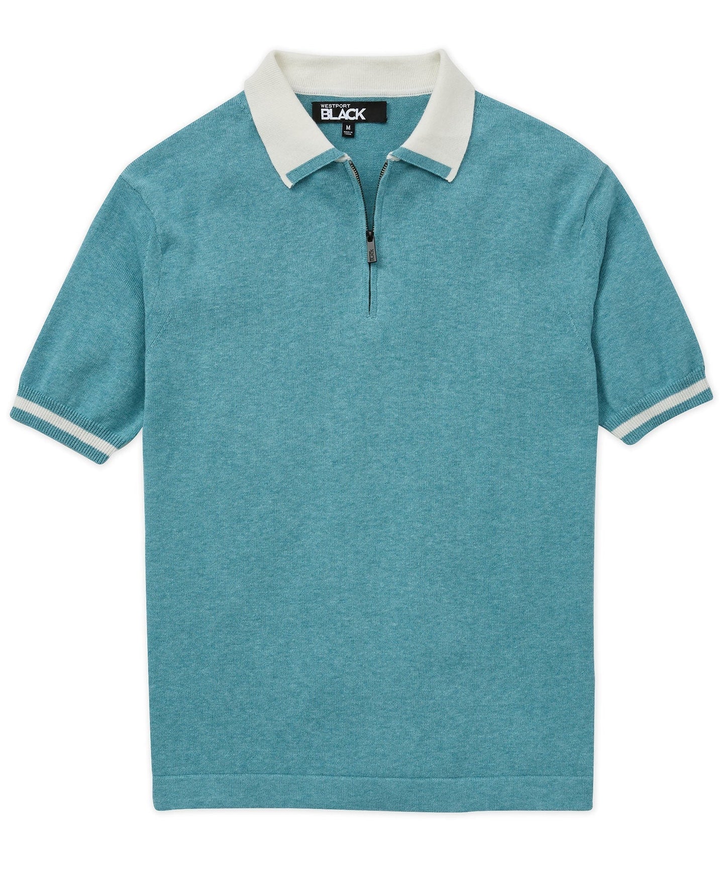 Westport Black The Retro Tipped Collar Zip Polo Knit Shirt