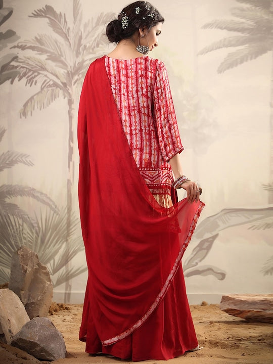 Scakhi Abstract Printed Beads and Stones Pure Silk Kurti with Palazzos & With Dupatta
