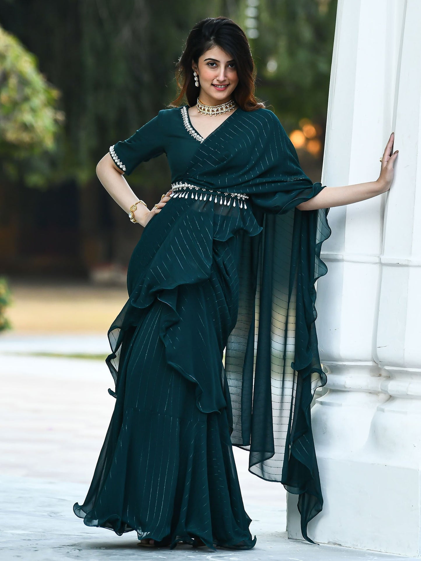 Urbanstree Hayaat Pre Drape Saree with Stitched Blouse