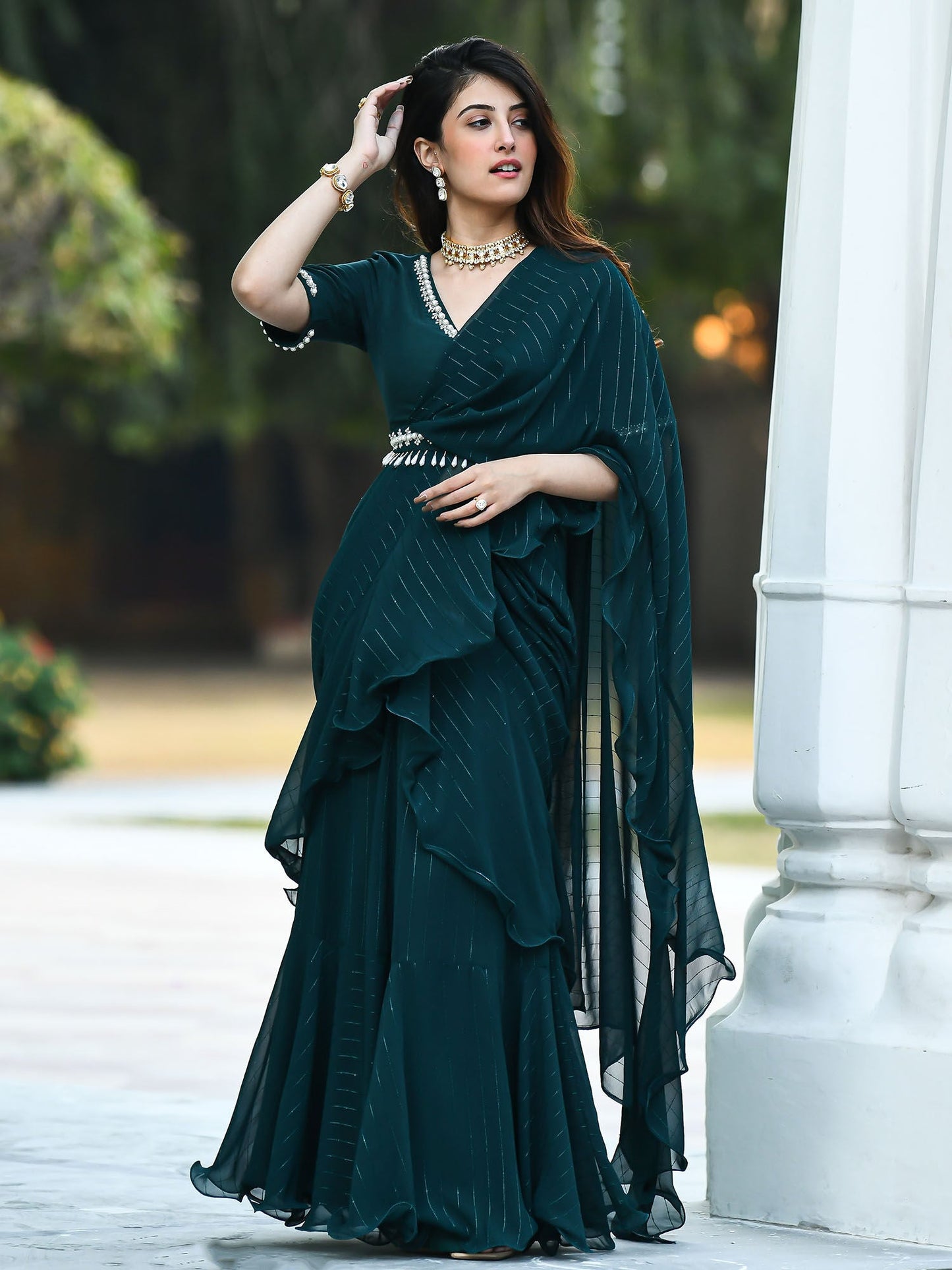 Urbanstree Hayaat Pre Drape Saree with Stitched Blouse