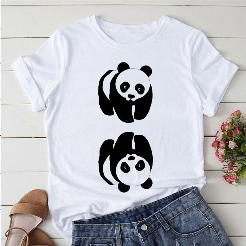 Panda Print Casual T-shirt-Large Size