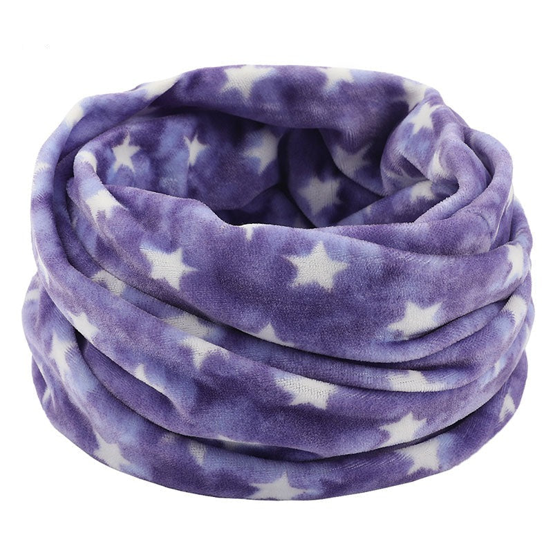 Wool Snood Knitted Winter Warm Plaid Print Chunky Neck Scarf