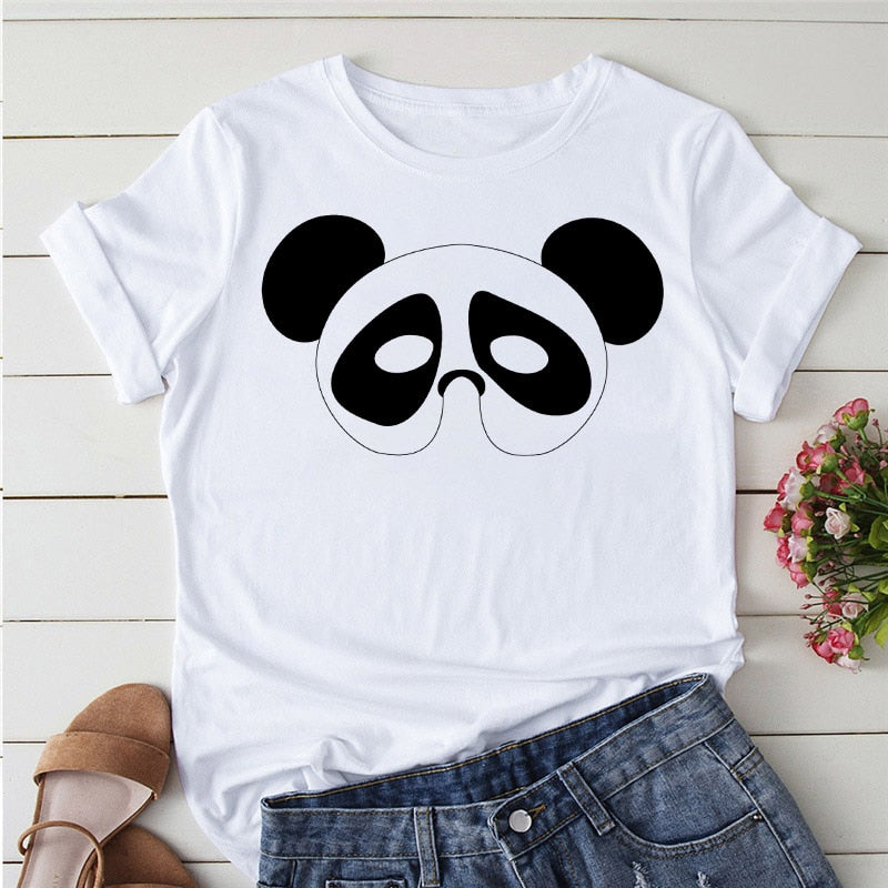 Panda Print Casual T-shirt-Large Size