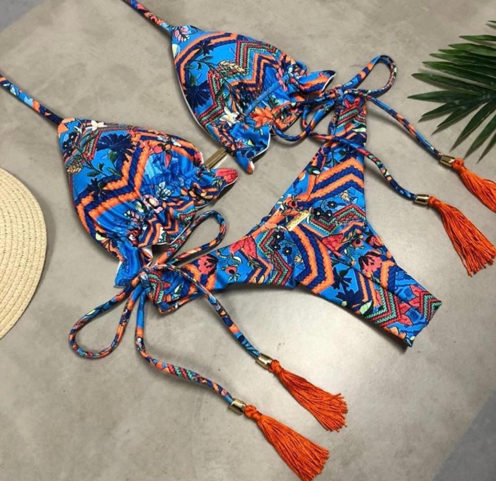 Summer String Brazillian Floral Two Piece Beachwear Set