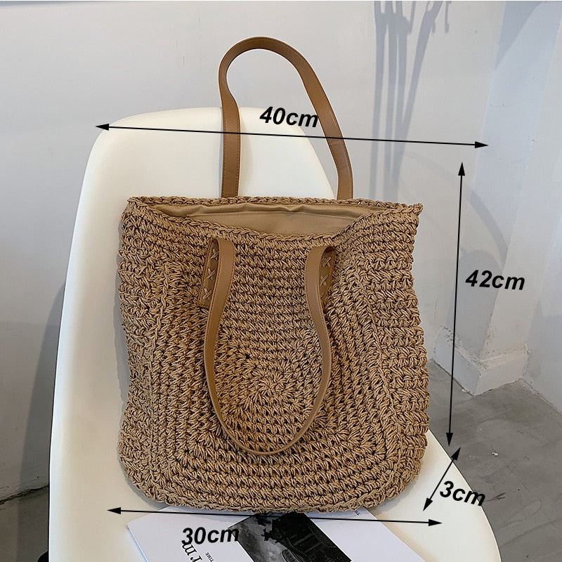 Hollow Out Rattan Straw Woven Large Capacity Shoulder Bag