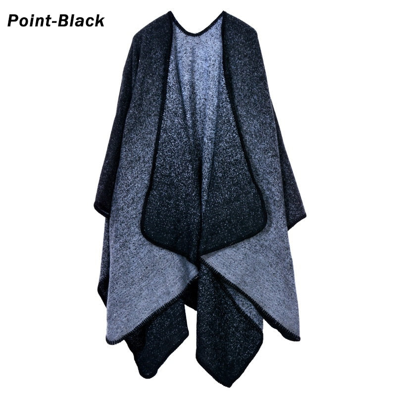 Women Plaid Thick Imitation Poncho Cashmere Cape