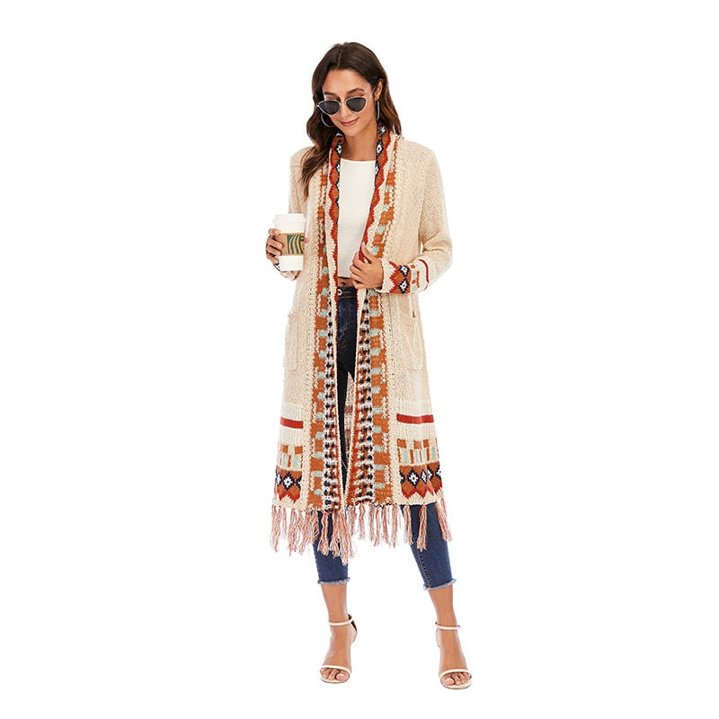Ethnic Style Vintage Knitted Long Cardigan