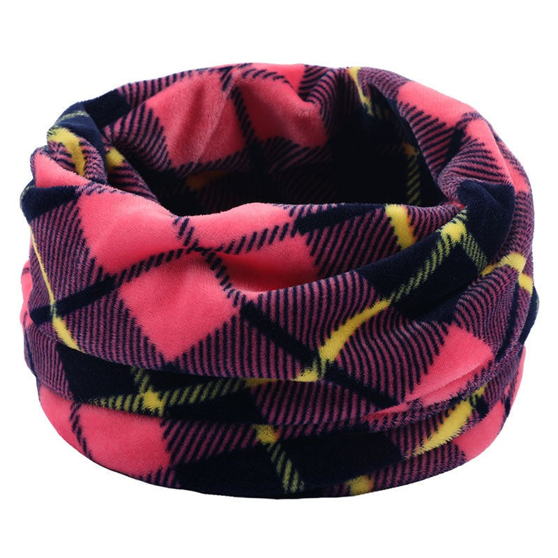 Wool Snood Knitted Winter Warm Plaid Print Chunky Neck Scarf