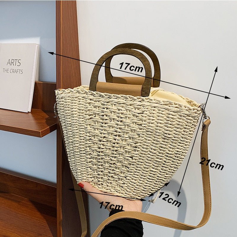 Hollow Out Rattan Straw Woven Large Capacity Shoulder Bag