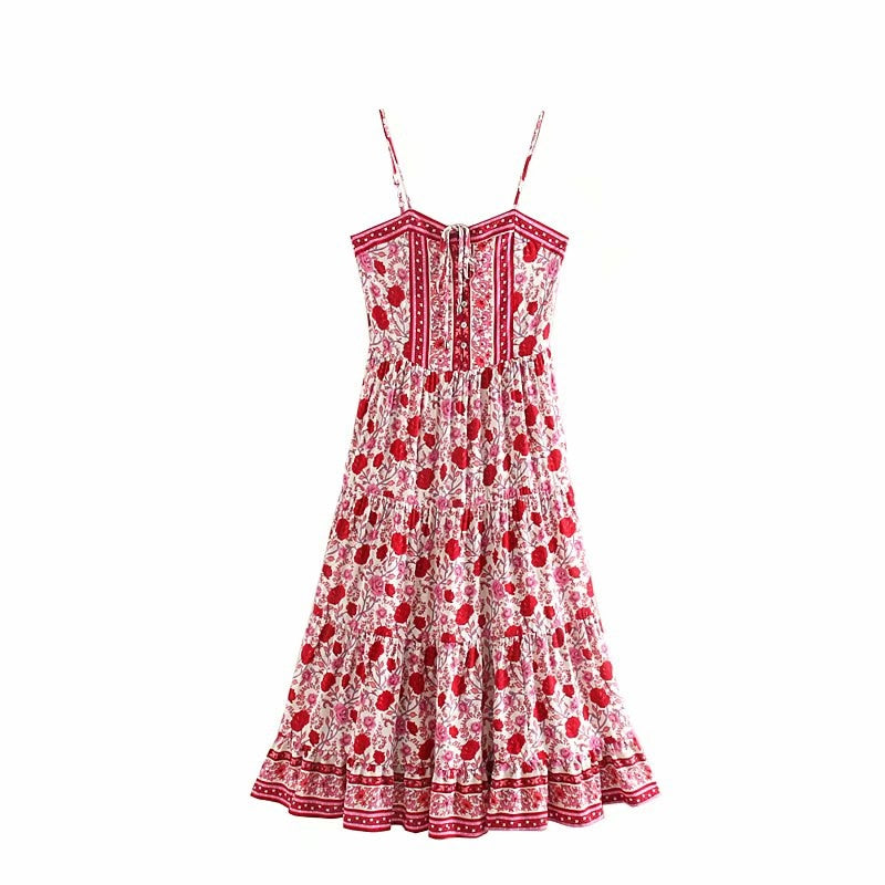 Boho Rose Floral Print Sleeveless Summer Rayon Maxi Dress