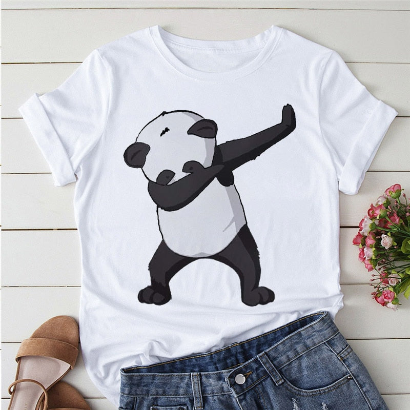 Panda Print Casual T-shirt-Large Size