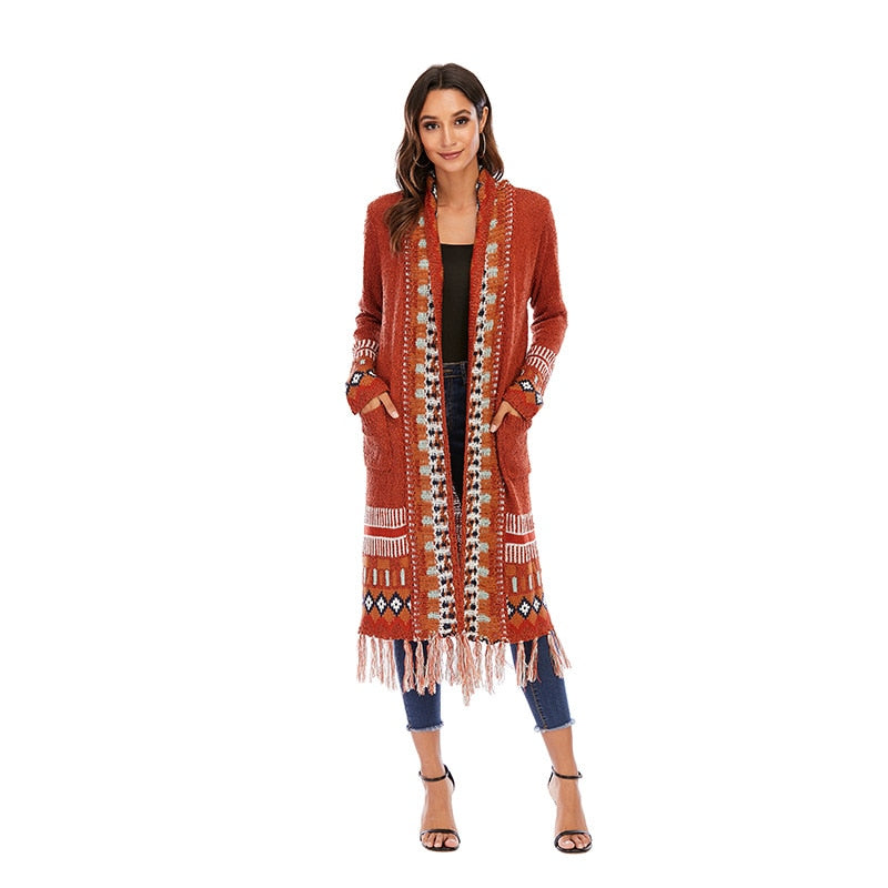 Ethnic Style Vintage Knitted Long Cardigan