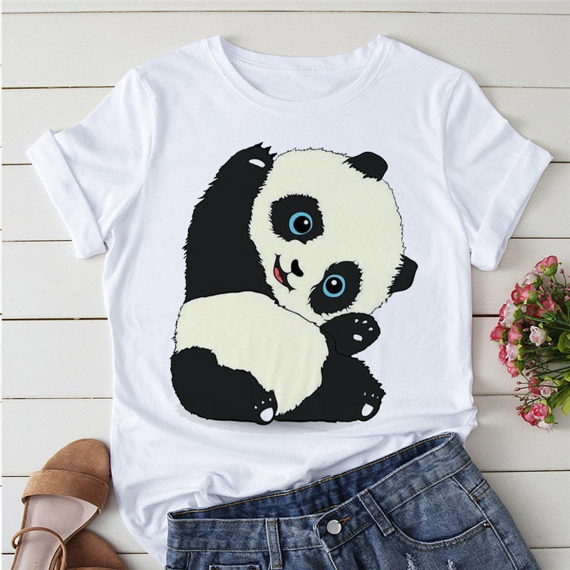 Panda Print Casual T-shirt-Large Size