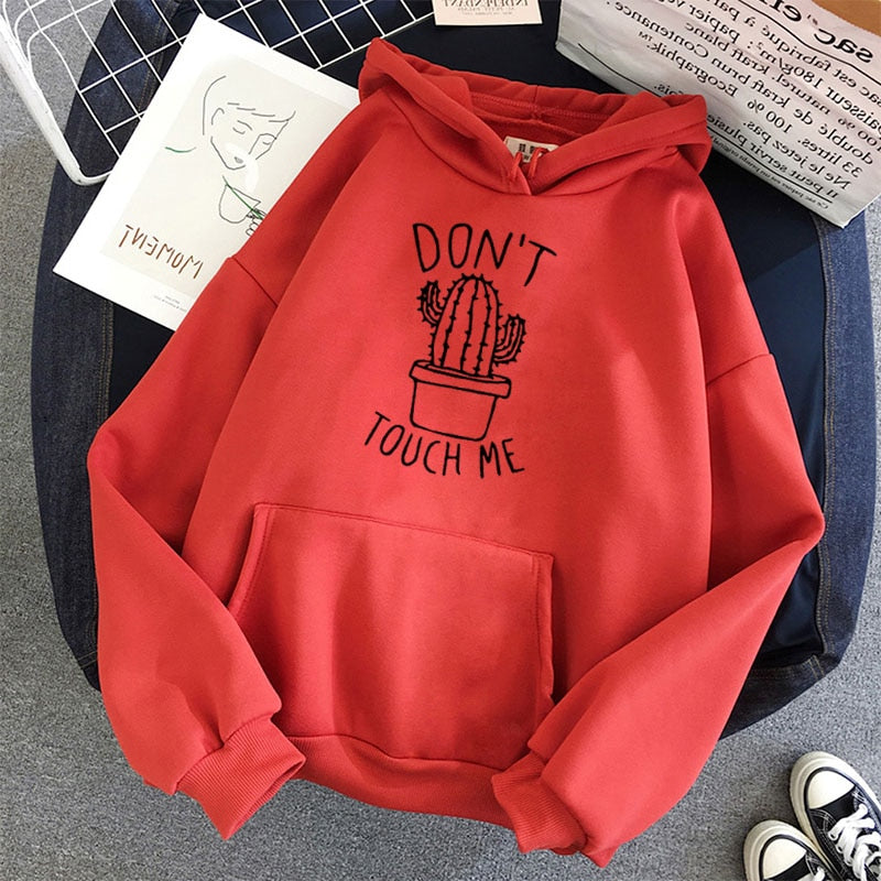 Cactus Printed Casual Winter Plus Size Hooded Sweatshirt