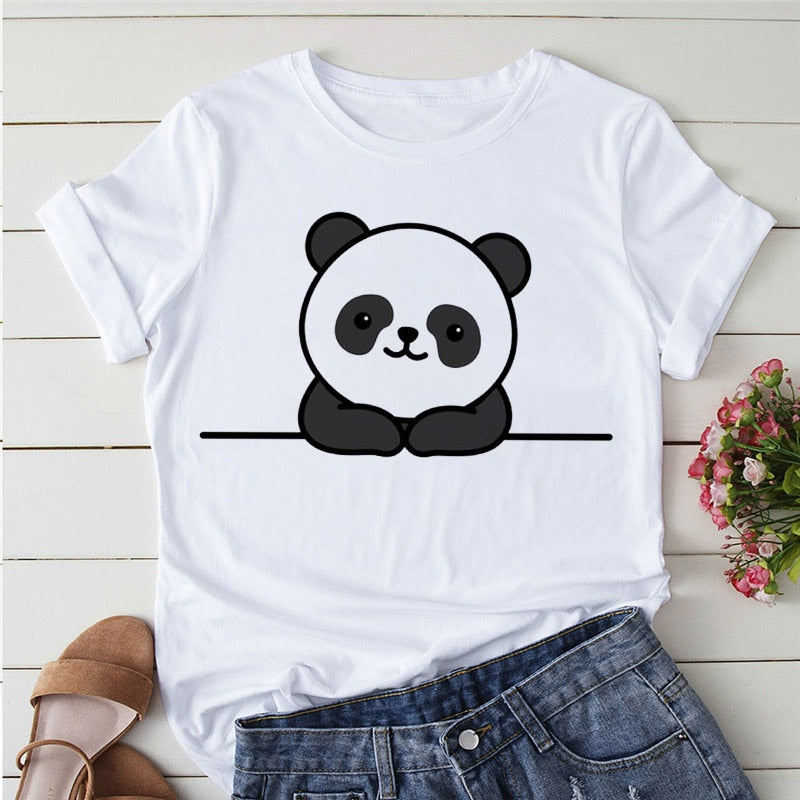 Panda Print Casual T-shirt-Large Size
