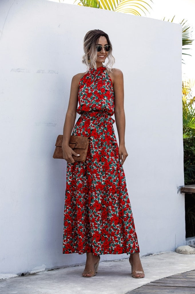 Polka Dot Print Casual Hanging Neck Off-shoulder Swing Dress