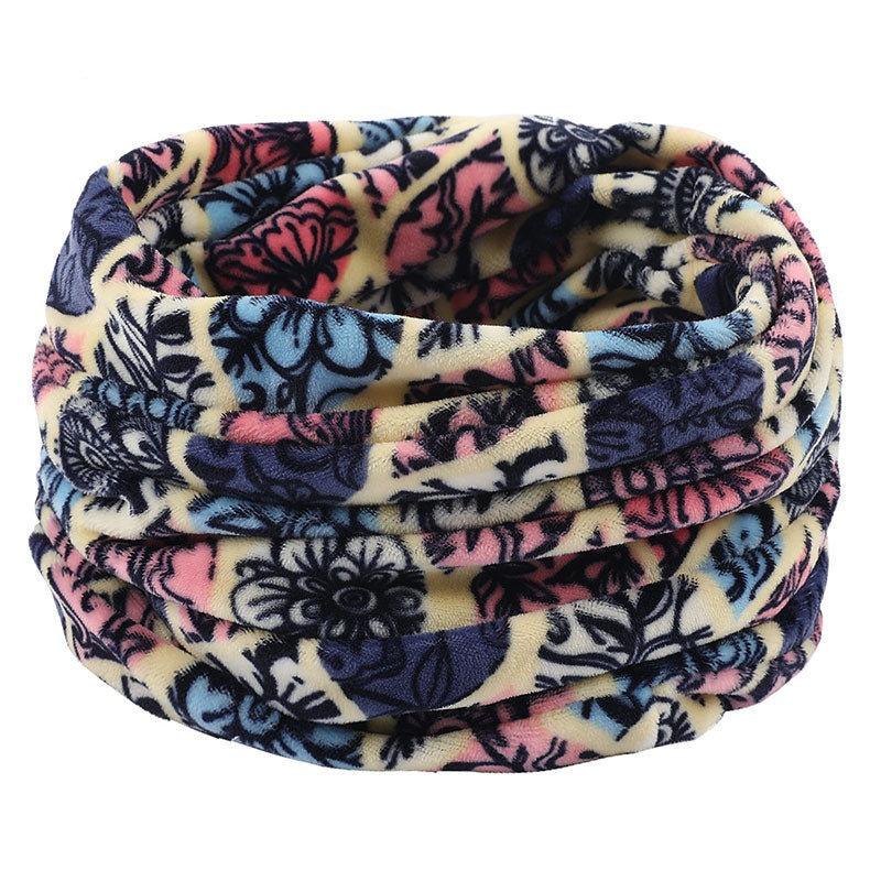Wool Snood Knitted Winter Warm Plaid Print Chunky Neck Scarf