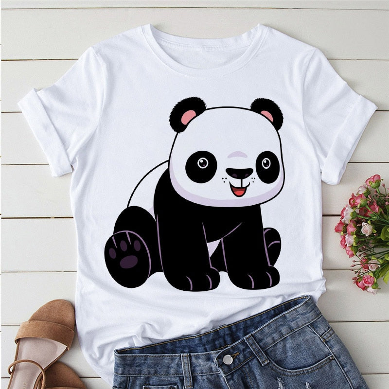 Panda Print Casual T-shirt-Large Size