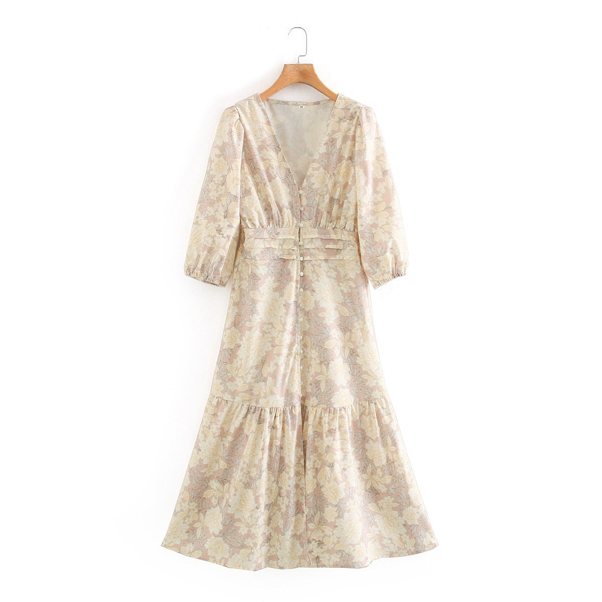 Elegant Floral Print Casual Long Sleeve Split Robe Dress