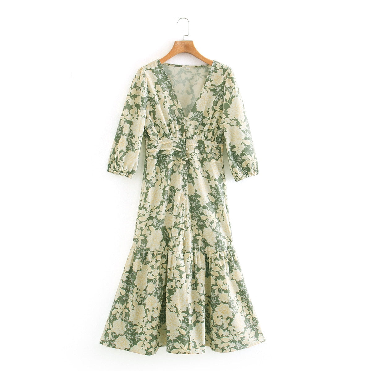 Elegant Floral Print Casual Long Sleeve Split Robe Dress