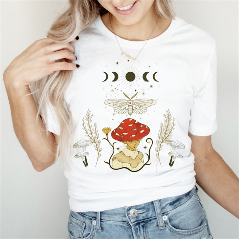 Summer Witch Magic Trend Cartoon Graphic T-Shirt - size Small