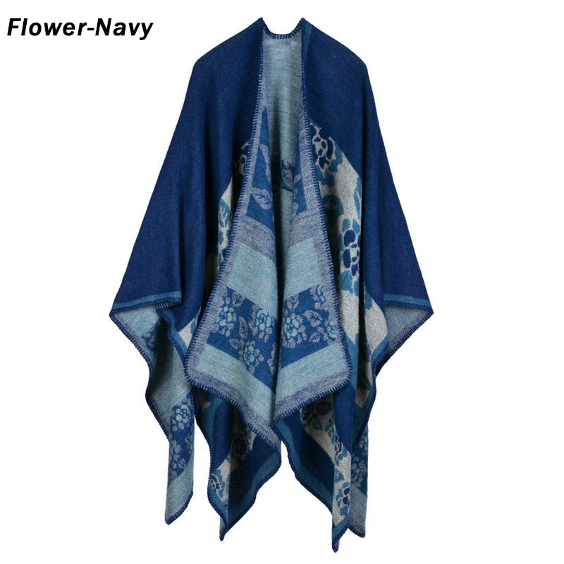 Women Plaid Thick Imitation Poncho Cashmere Cape
