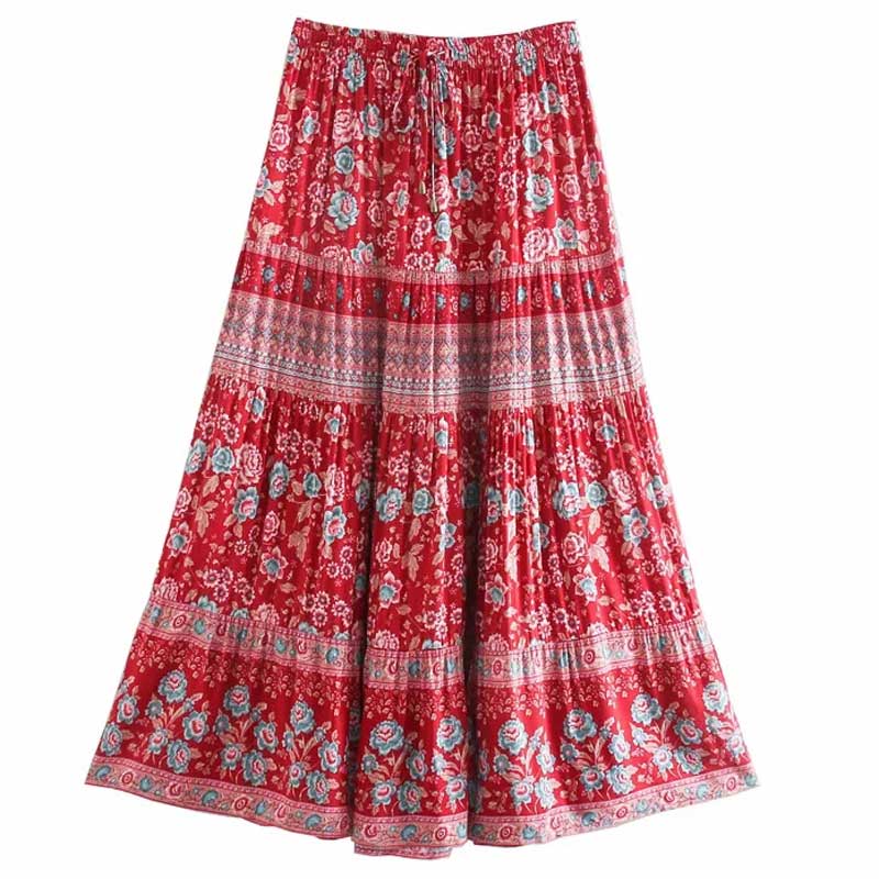 Boho A-Line Elastic Waist Long Skirt