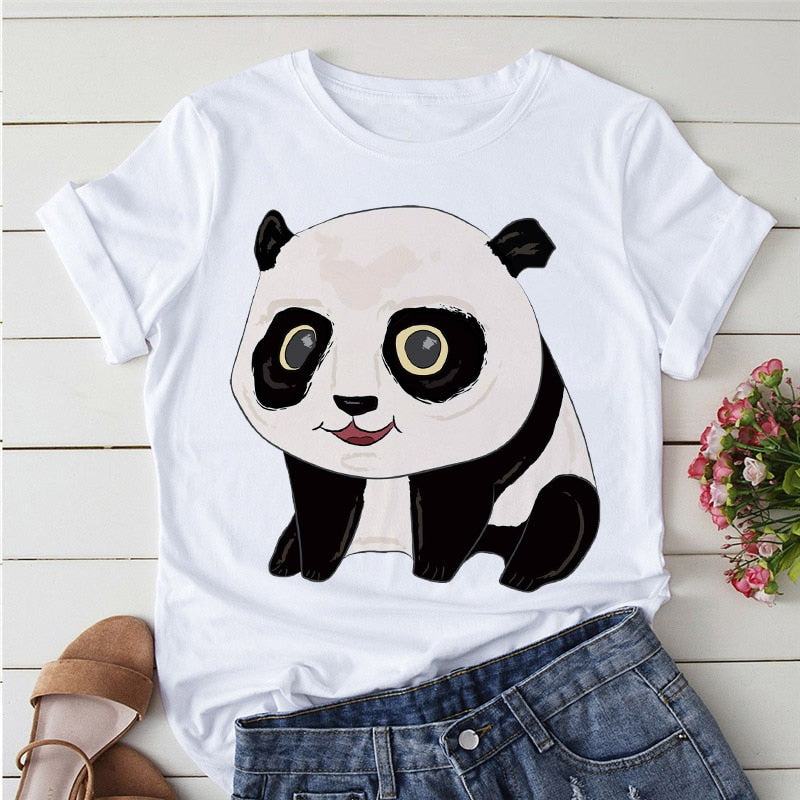 Panda Print Casual T-shirt-Large Size