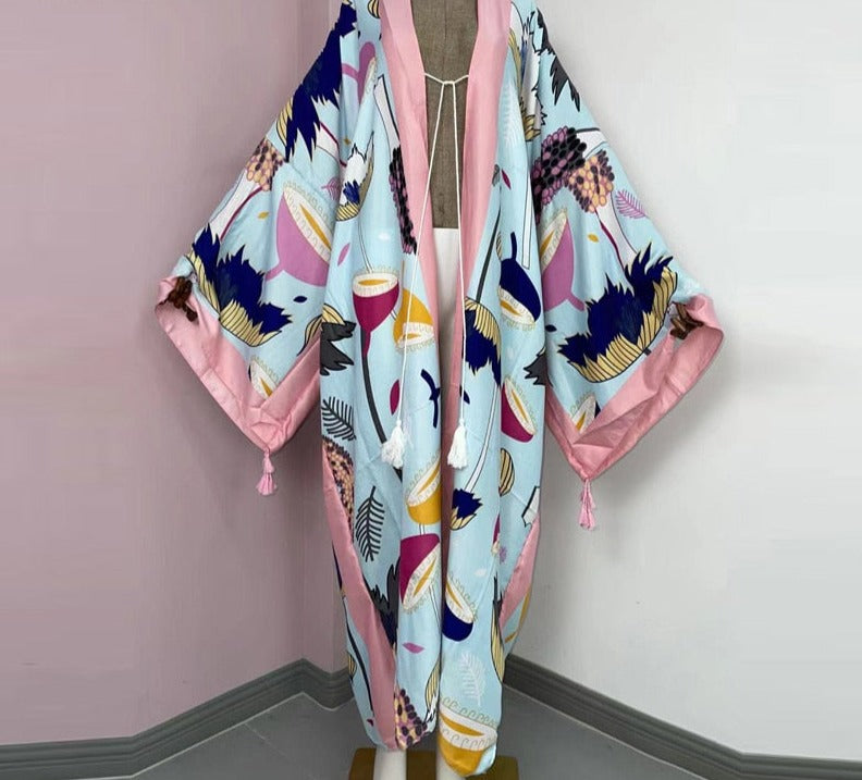 Boho Cotton Self Belted Tunic Kimono Wrap Dress