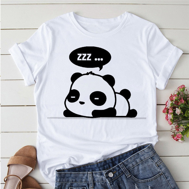 Panda Print Casual T-shirt-Large Size