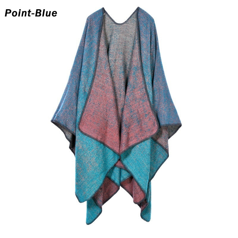 Women Plaid Thick Imitation Poncho Cashmere Cape