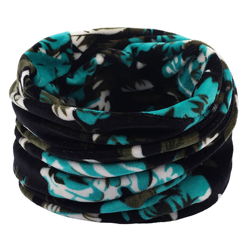 Wool Snood Knitted Winter Warm Plaid Print Chunky Neck Scarf