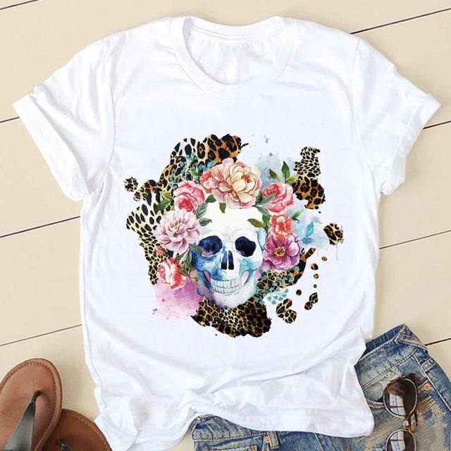 Short Sleeve Love Cartoon Print O-neck T-shirt - size small
