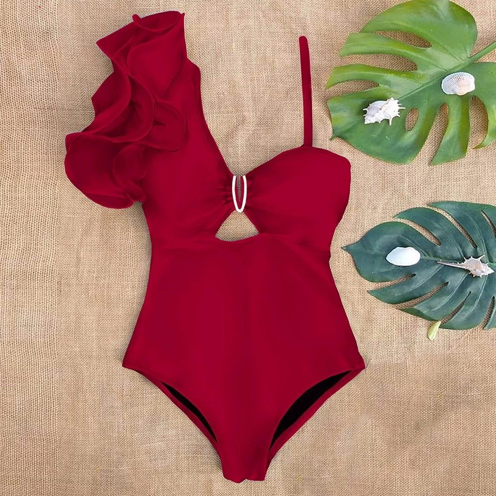 Floral Backless One-Shoulder Strap Swimsuit