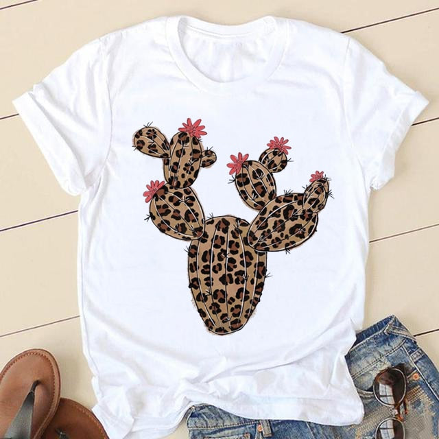 Short Sleeve Love Cartoon Print O-neck T-shirt - size small