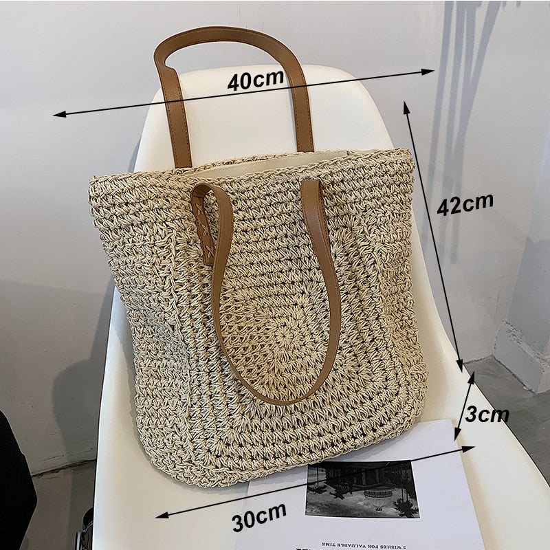 Hollow Out Rattan Straw Woven Large Capacity Shoulder Bag