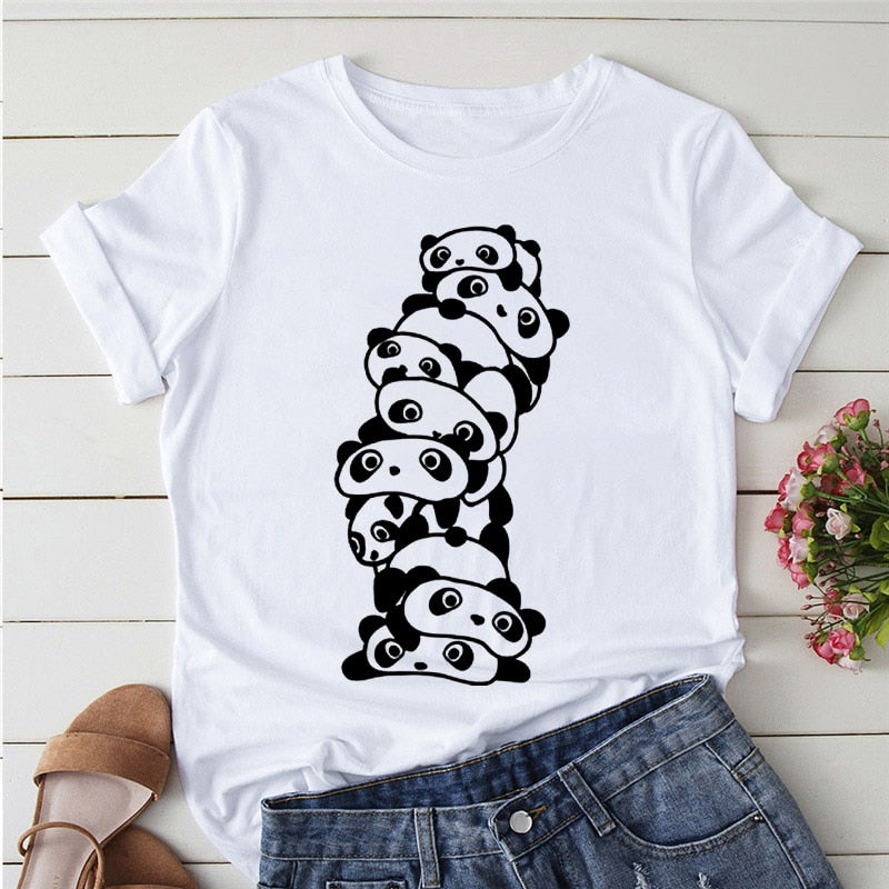 Panda Print Casual T-shirt-Large Size