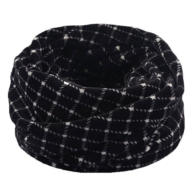 Wool Snood Knitted Winter Warm Plaid Print Chunky Neck Scarf