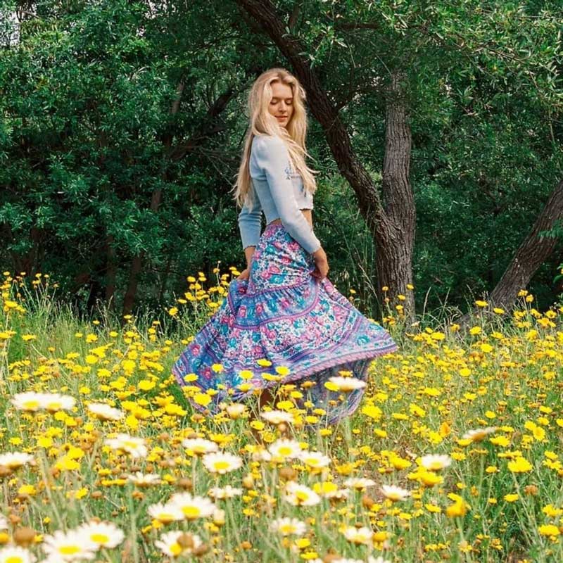 Boho A-Line Elastic Waist Long Skirt