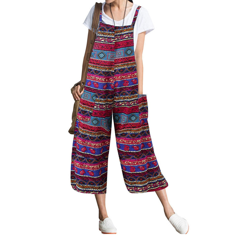 Ethnic Sleeveless Multicolor Capri Playsuit