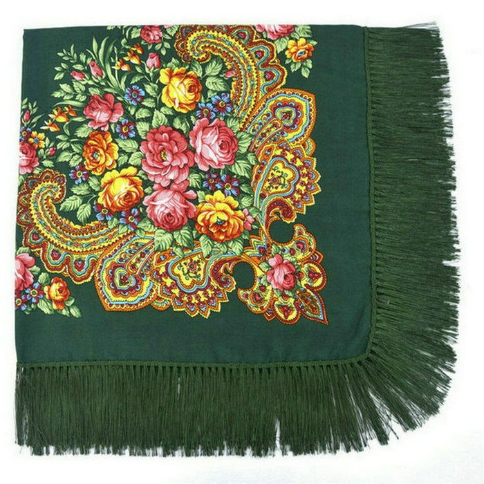 Ethic Floral Cotton Long Tassel Square Shawl