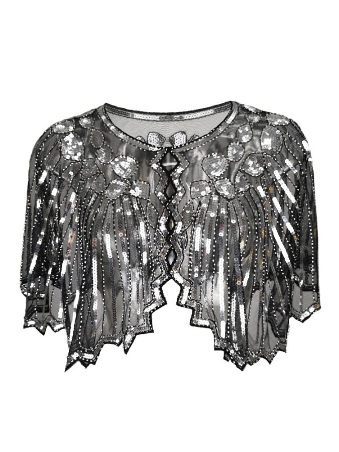 Vintage Geometric Sequin Beaded Flapper Cover Up